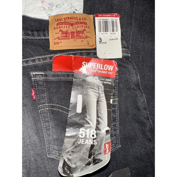 VINTAGE Y2K NEW WITH TAG FADED BLACK LEVIS 518 SUPERLOW STRETCH BOOTCUT JEANS - Picture 2 of 9